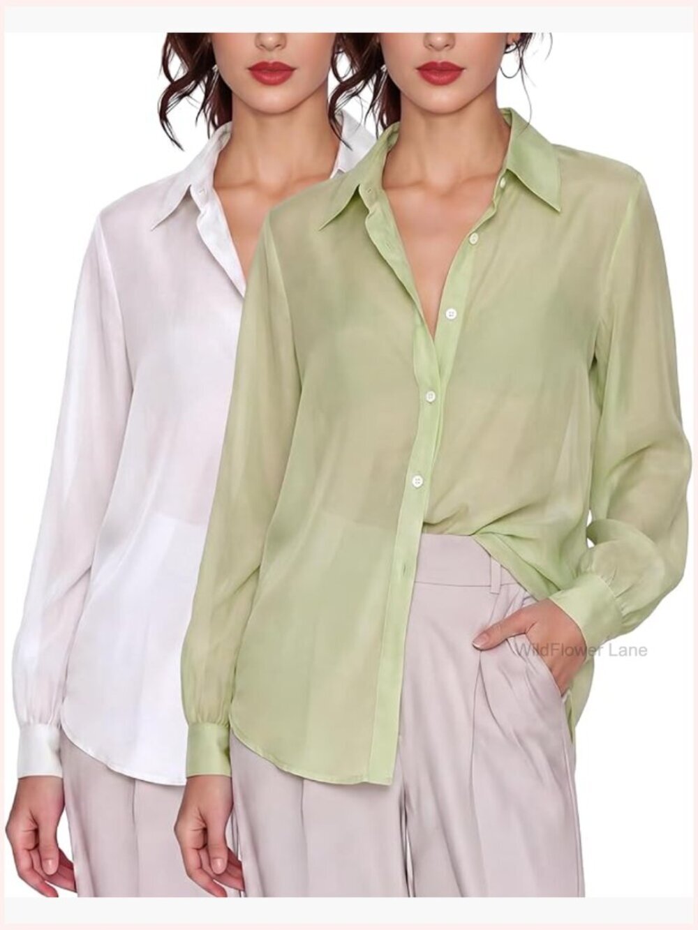 2 Pack Sheer Button Up Shirt Long Sleeve Mesh See Through Tops Blouse